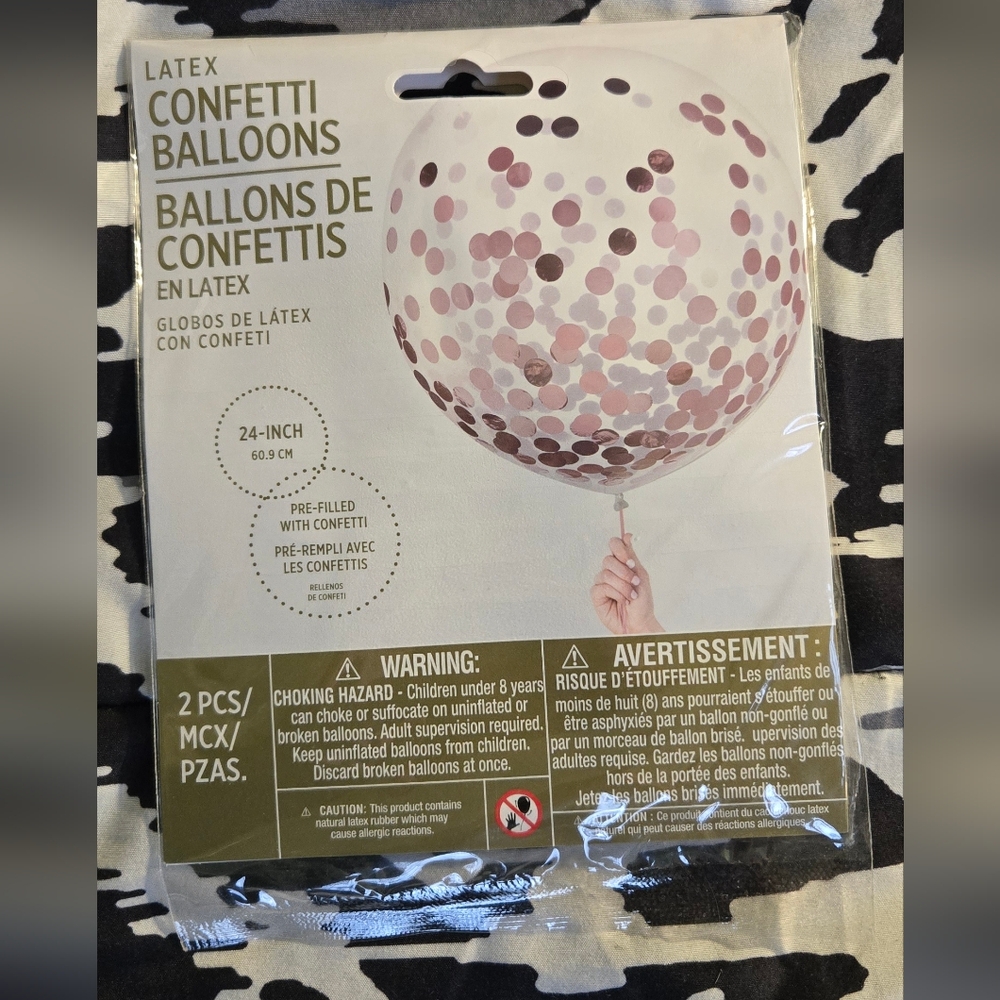 2 24" Confetti Balloons - Clear With Rose Gold